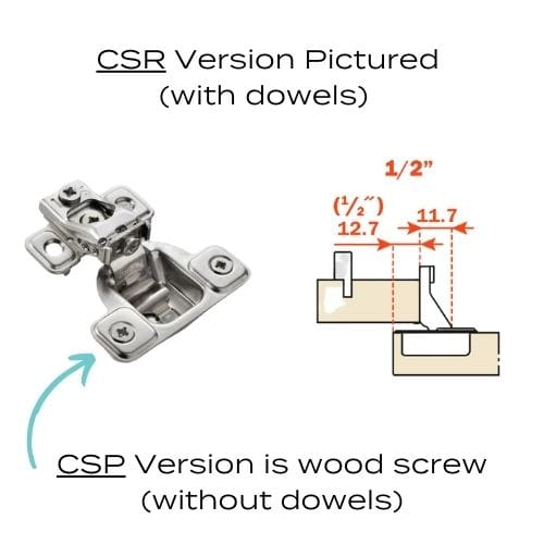 CSP3799 - Hinge - 106 Degree - 1/2 Inch Overlay - Self Close - Wood Screw-  Face Frame - 2 Cam - Nickel Finish - Salice